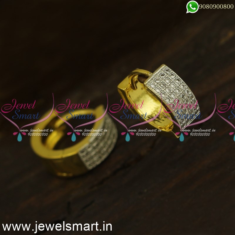 4 Line Diamond Look CZ Designer Bali Ear Rings Rose Tone Gold and