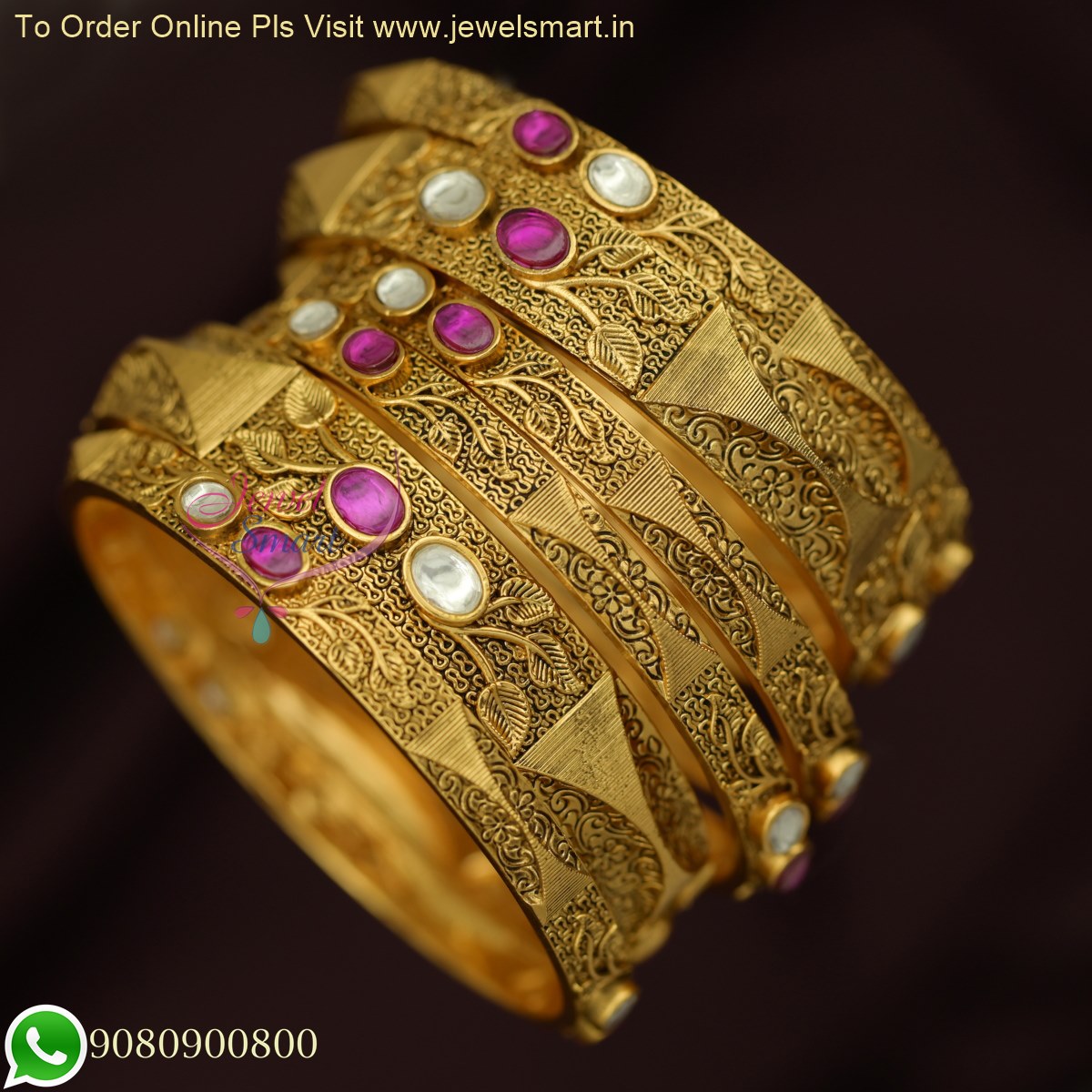 Antique Gold Plated Kundan Stones Bridal Bangles Set 6 Pieces Looks Like Real B25157