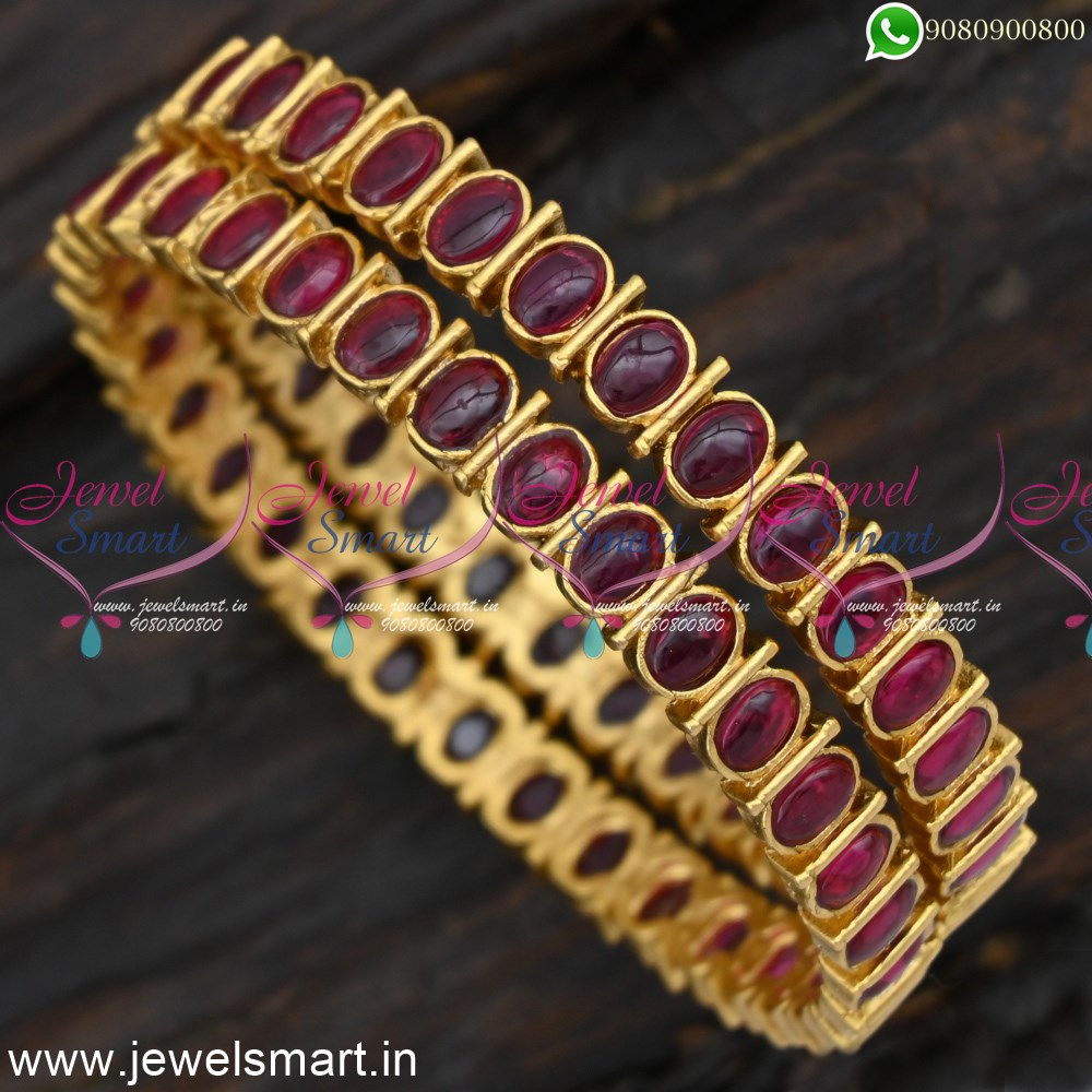 Appealing Oval Line Red Stone Imitation Gold Bangles Design Latest ...