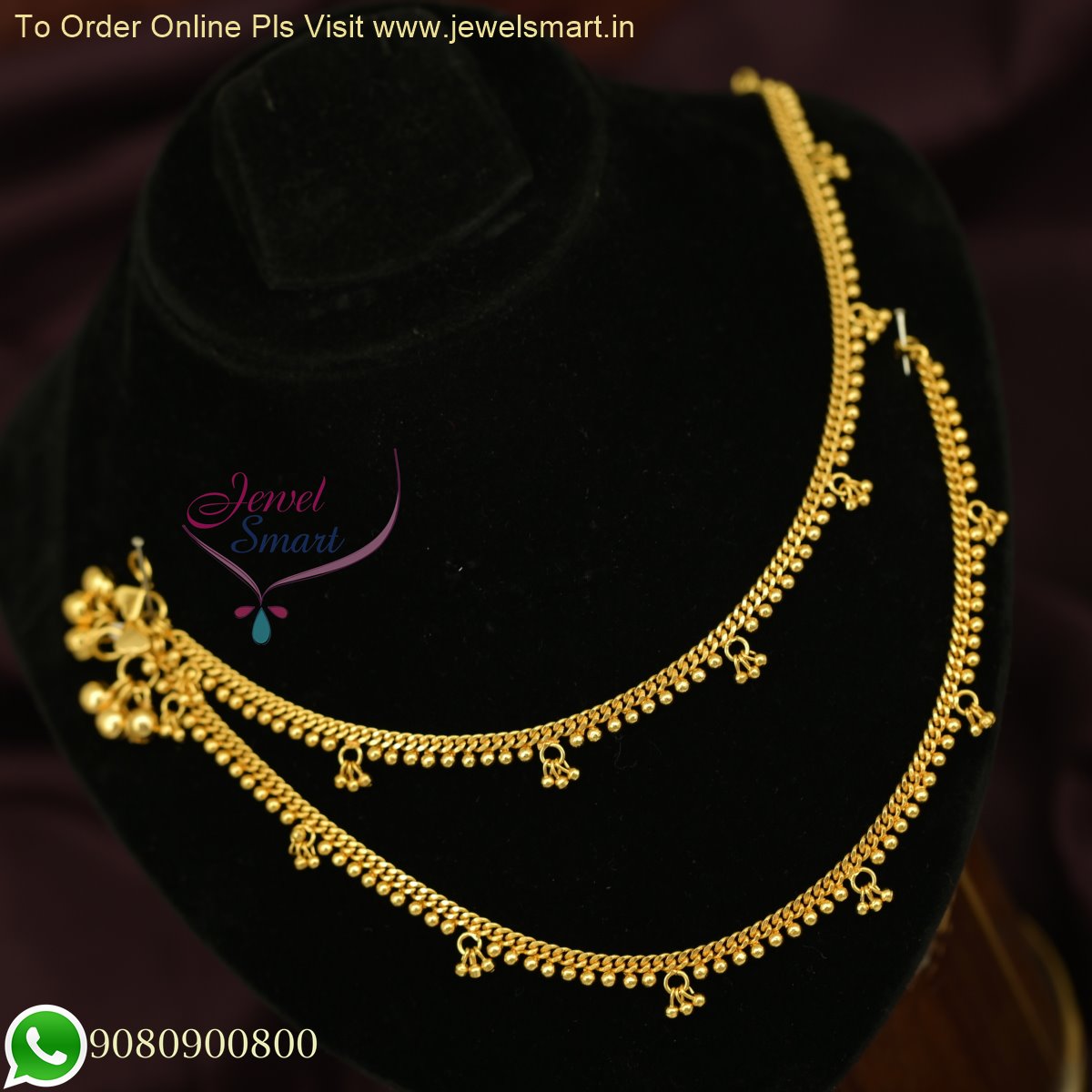 Elegant Gold Plated Anklets with Beads Design Perfect Kolusu for Women P26434