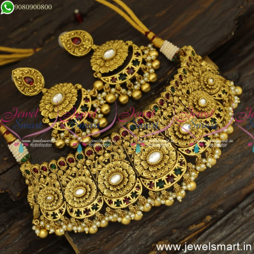 1 Gram Gold Antique Kundan Choker Necklace Set Bridal Jewellery Online NL24670