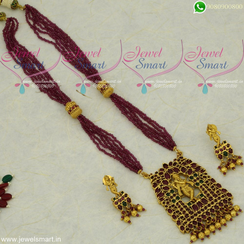 1 Gram Gold Temple Jewellery Lord Krishna Design Crystal Mala Set Kemp Stones  NL21740