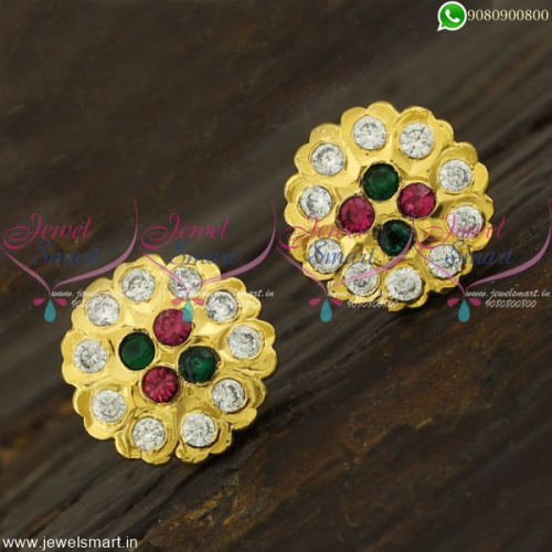 14 Stones Thodu Kammal South Indian Daily Wear Ear Studs Gold Plated ER22165