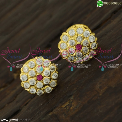 19 Stones Round Kammal Traditional Gold Ear Studs Designs Getti Metal Jewellery ER22156