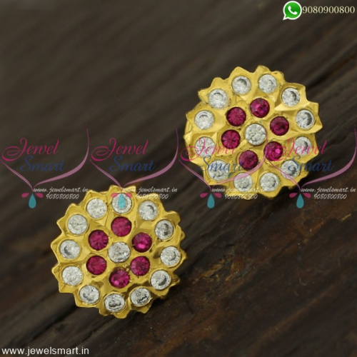 19 Stones Round Thodu Kammal Traditional Ear Studs Designs Gold Plated Jewellery ER22157