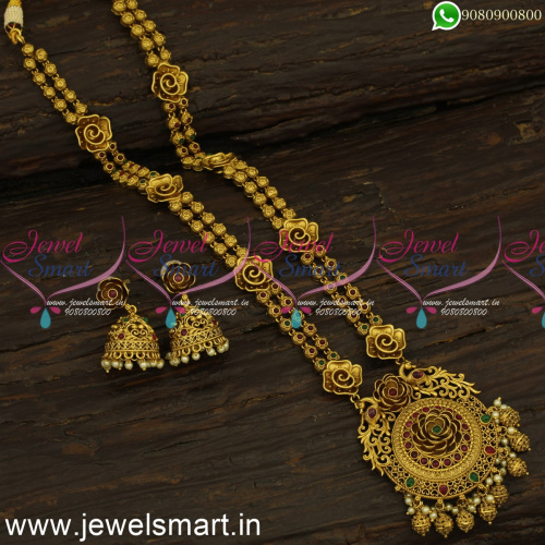 2 Line Designer One Gram Gold Long Necklace Floral Antique Jewellery Online NL24341