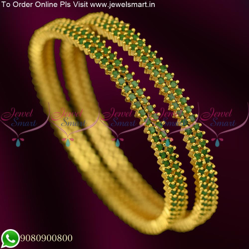 2 Line Emerald jewellery Matching Green Stones Gold Plated Bangles B25382