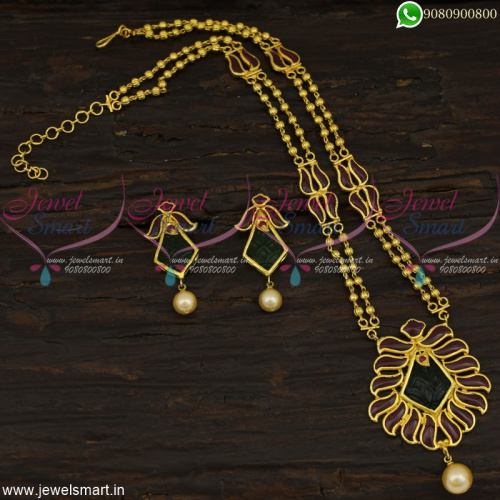 2 Line Light Weight Beads Gold Necklace Design With Original Kemp Stones NL22655
