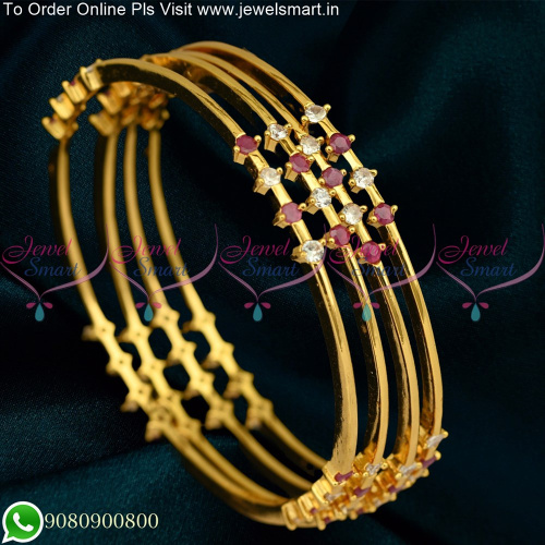 4 Pieces Set Thin One Gram Gold Bangles Ruby Jewellery B25324