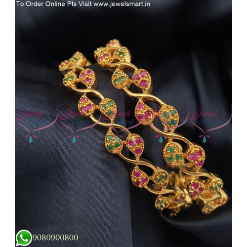 B0294 2.8 Size One Gram Gold Plated Ruby Emerald Traditional Mango Bangles Indian Jewellery