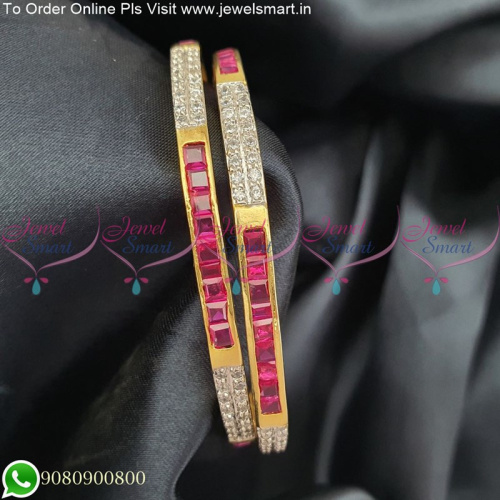 B6107B 2.8 Size 2 Pcs AD White Ruby Sparkling Gold Plated Bangles Buy Online