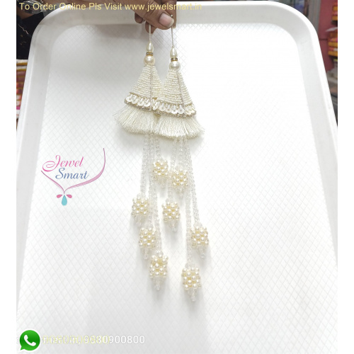 25cm Long Crystal, Beads & Thread Work Latkans | Ethnic Wear Embellishments L26448