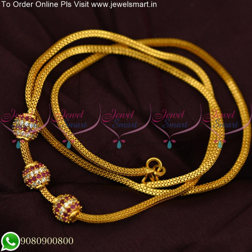 24 Inches Gold Plated Chains Flexible and CZ 3 Stone Ball Mugappu C25549