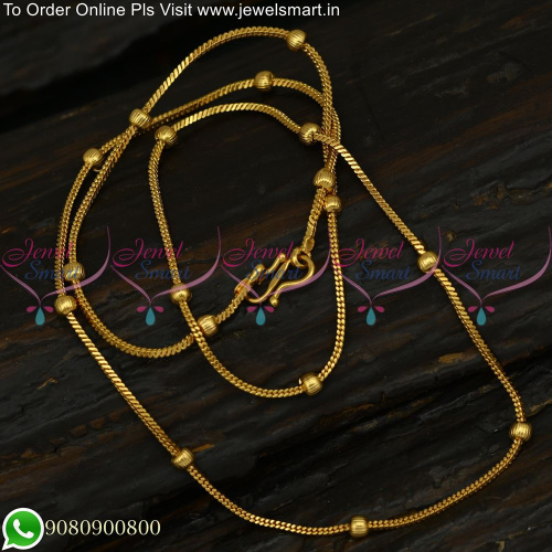 24 Inches Thin Square Chain With Balls Gold Plated C25164