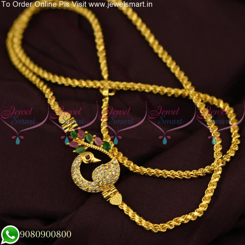 24 Inches Twisted Gold Covering Thali Khodi Chain With Peacock Mugappu  C25545