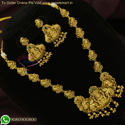 Authentic South Indian 3/4th Nagas Peacock Design Long Necklace Haram with Gajalakshmi Pendant NL26424