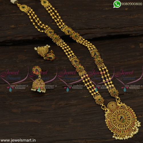 3 Line Beads Mugappu Long Necklace Meenakari Jewellery Latest Fashion Online