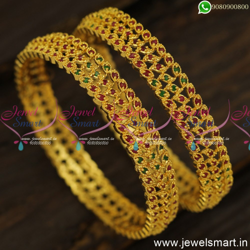 3 Line Eye and Leaf Broad Beautiful Gold Plated Bangles for Daily Wear B24805