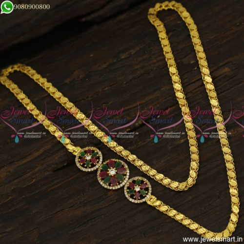 3 Pendant Mugappu Design With Latest Gold Plated Chains 26 Inches Heart Pattern