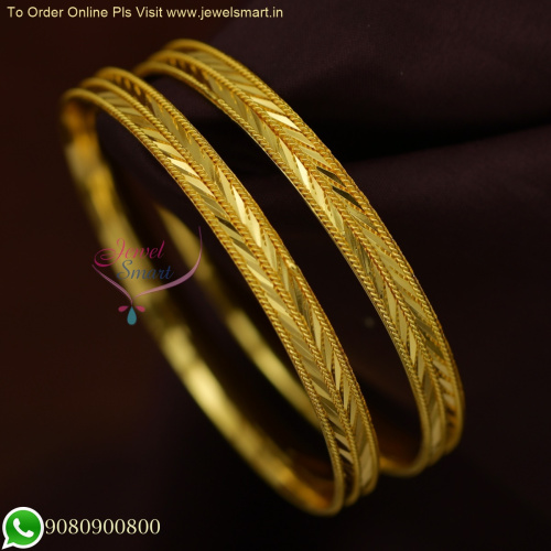 Chic 3-Spiral Line V Cut Gold Plated Bangles: Perfect for Stylish Regular Wear B25999