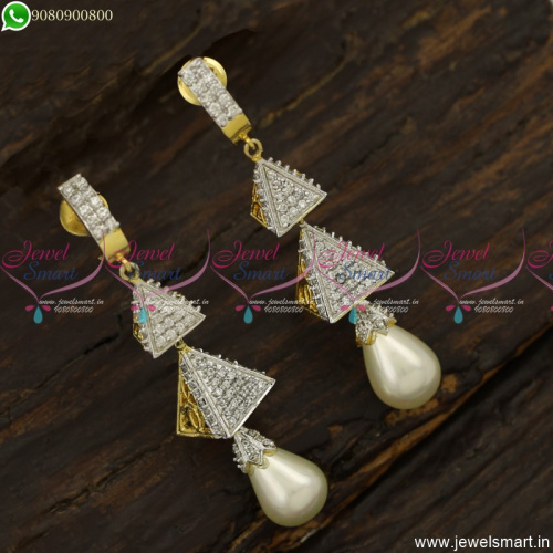 3 Step Diamond Finish Jhumka Earrings Shell Pearl Drops Gold Silver Plated J23736