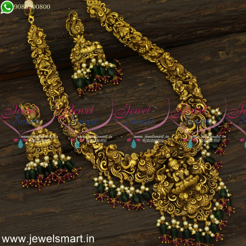 3D Nagas Antique Long Gold Necklace Memorable Temple Jewellery Designs NL24692
