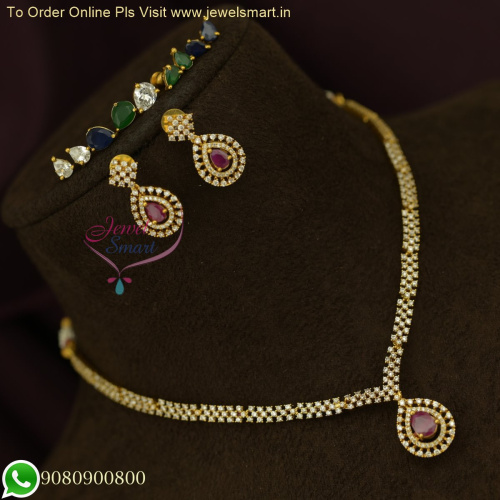 Versatile Elegance: 4 Colour Changeable Stones CZ Necklace Set - Antique Gold Jewellery NL26206