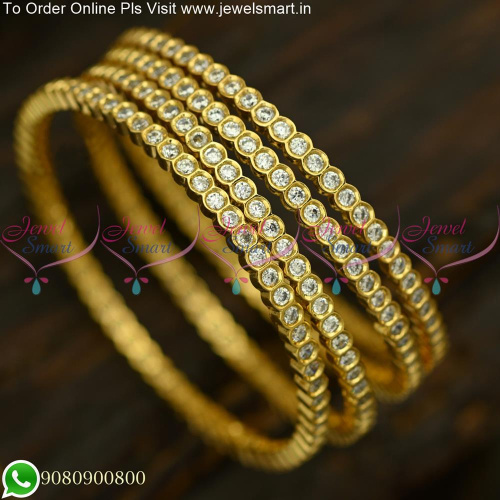4 In One Thick Metal One Gram Gold Bangles Design Sparkling Diamond B25472