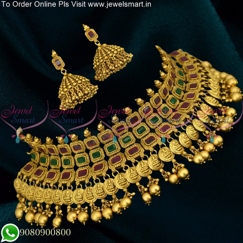 4 Layer Lakshmi Coin Choker Necklace Set Temple Jewellery Modern Collections NL24664