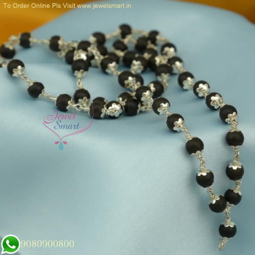 6 MM Handcrafted Karungali Malai Ebony Wood Beaded Jewelry with 92.5 Silver Caps and Strings NL26006