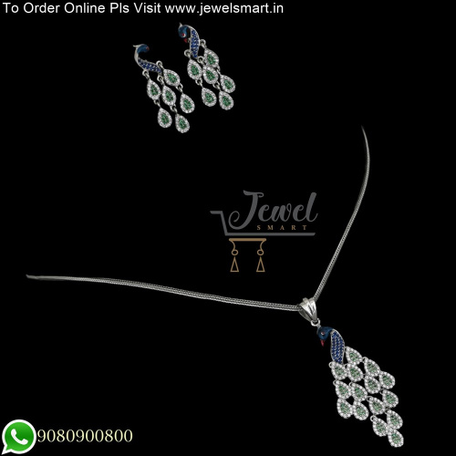 Pure Silver Chain Peacock Design Pendant Earrings Set in Salem PS25298