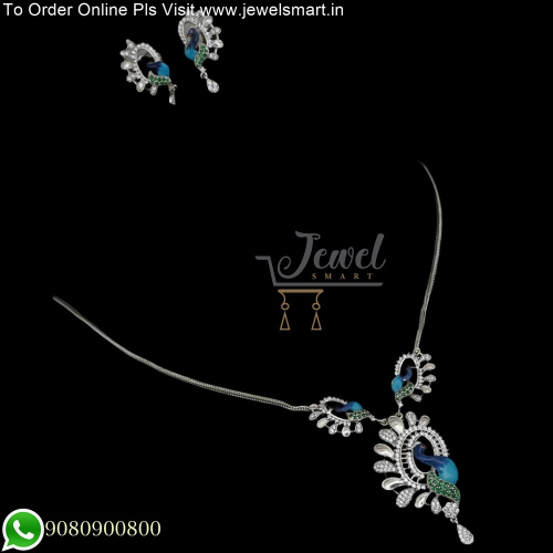 Blue Enamel Peacock Design 92.5 Pure Silver Chain Pendant Earrings PS25306
