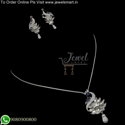 92.5 Pure Silver Chains With Pendant and Ear Studs Diamond Inspired PS25309