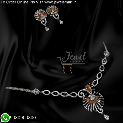 Diamond Catalogue Inspired 92.5 Pure Silver Necklace Set South Screw Ear Studs NL25311