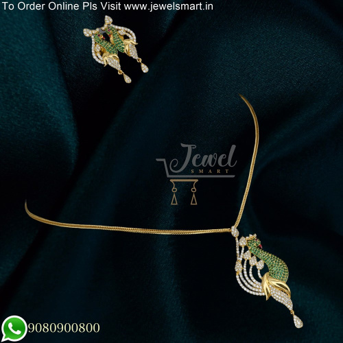 92.5 Sterling Silver Chain Gold Plated Finish Green White CZ Pendant Earrings PS25316