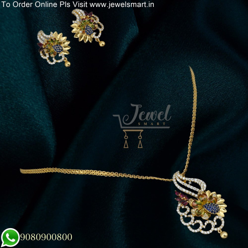 92.5 Silver Flat Chain Necklace Beautiful Meenakari Pendant Ear Studs For Women PS25320