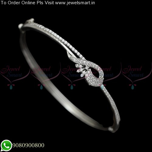 92.5 Sterling Silver White Stones Kada Bracelets Precious Jewellery B25277