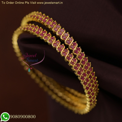 Exquisite AD Stone 2 Line Gold Plated Bangles - Elegance Redefined B25970