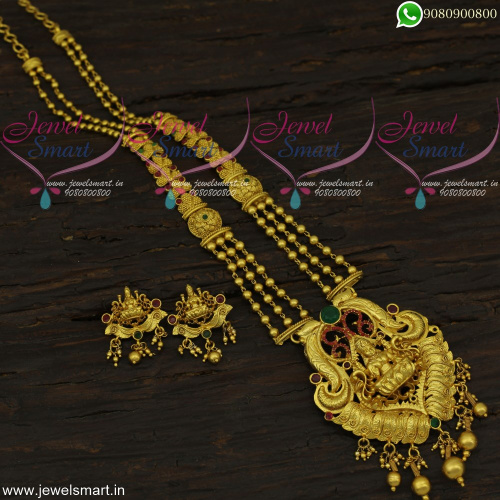 Adorable Temple Long Gold Necklace One gram Jewellery Beads Malai NL22066