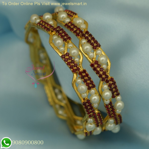 Affordable Party Wear Broad Pearl Gold Plated Colour Stone Bangles B26173
