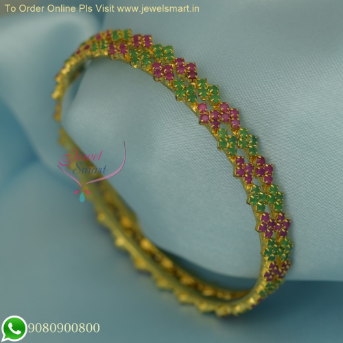 Affordable Party Wear Ruby Emerald Gold Plated Colour Stone Bangles B26174