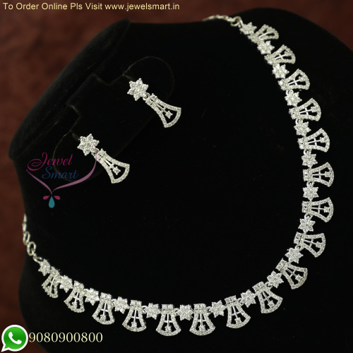 Affordable Silver Plated CZ Necklace Set with Color Stones - Latest Designs NL26082