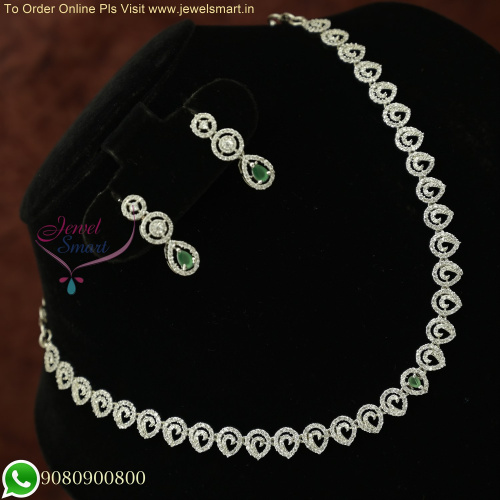 Affordable Silver Plated Delicate Sparkling CZ Necklace Set - Latest Designs NL26084