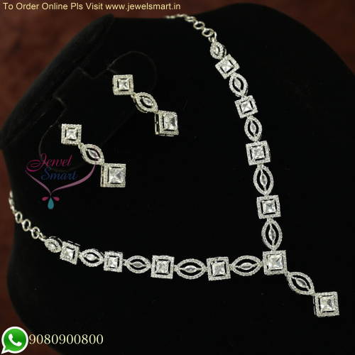 Diamond Catalogue Inspired Silver Plated Delicate Sparkling CZ Necklace Set - Latest Designs NL26088