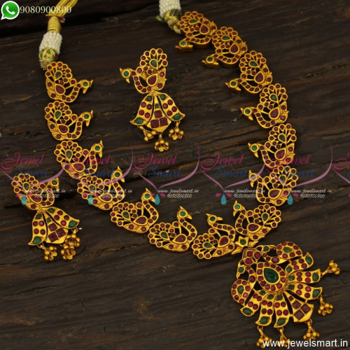 Amazing Casting Gold Necklace Designs Matte Finish Ruby Emerald Jewellery 