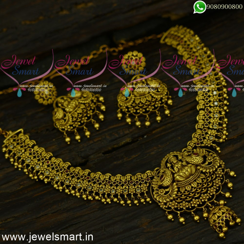 Amazing Floral Chain Temple Gold Necklace Design Antique Jewellery Ideas NL24917