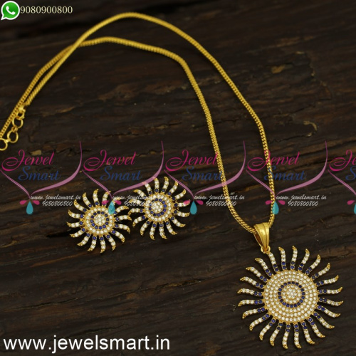 Amazing Sun Model One Gram Gold Pendant Set With Chain Sapphire Blue PS24082