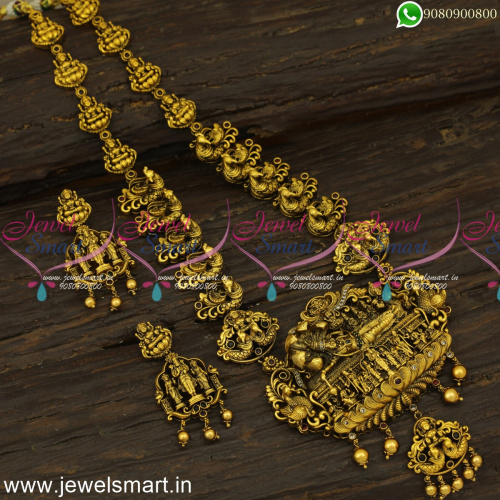Anantha Padmanabha Swamy Long Gold Necklace Memorable Temple Jewellery Designs NL24719