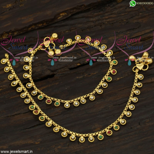 Anklets Leg Chains Gold Plated Daily Wear South Indian Covering Jewellery Collections A21716