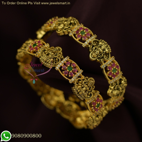 Exquisite Antique Gold Bangles Design: Exclusive Temple Jewellery from South Indian Collections B25908